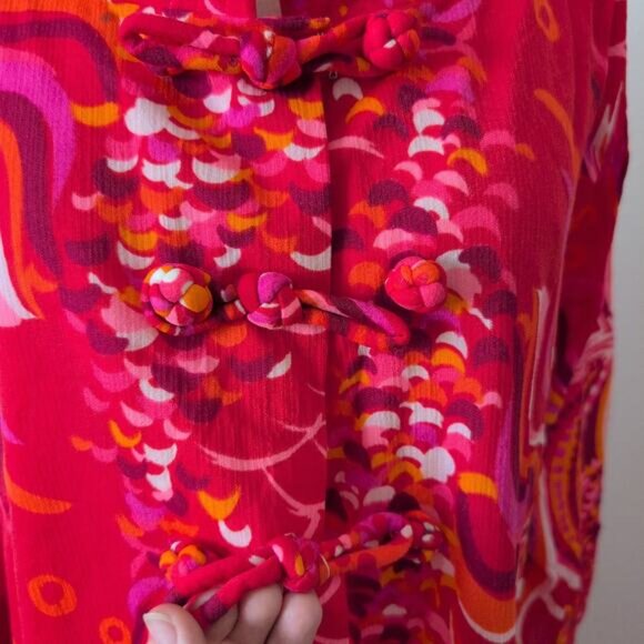 Vintage 60s 70s Hollywood Dress Robe L-XL Psychedelic Nightgown Groovy Boho Chic - Picture 12 of 16